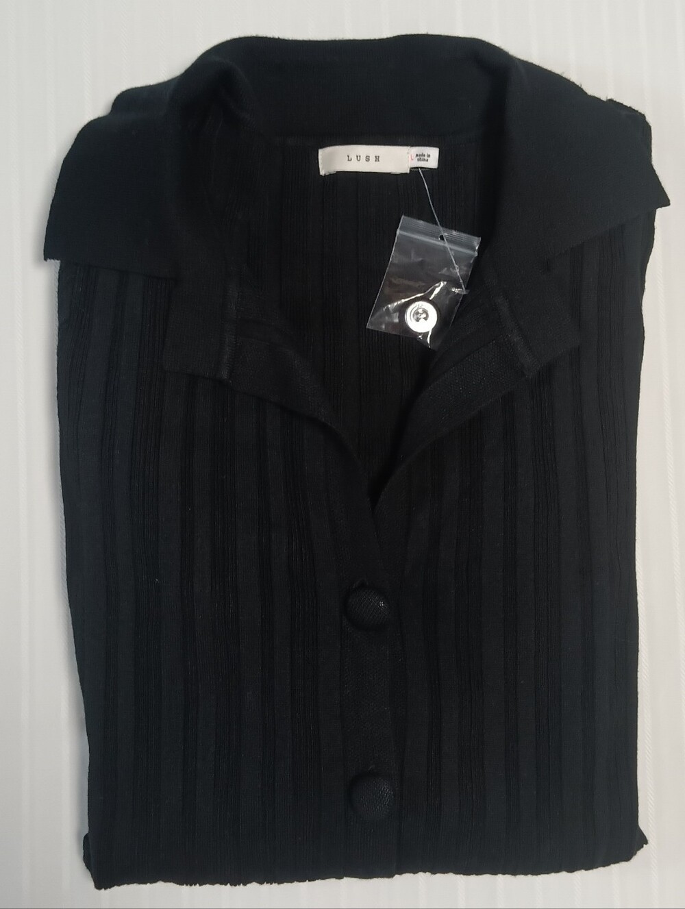 Lush Black Ribbed Button Front Cardigan